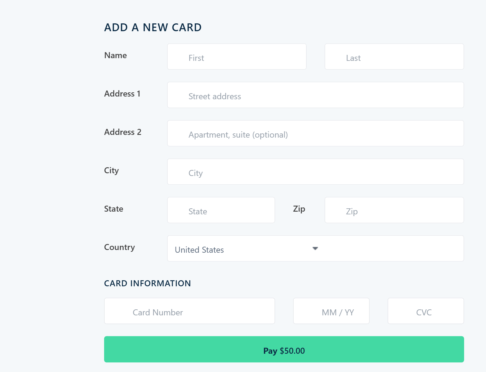 The card form below the deposit options