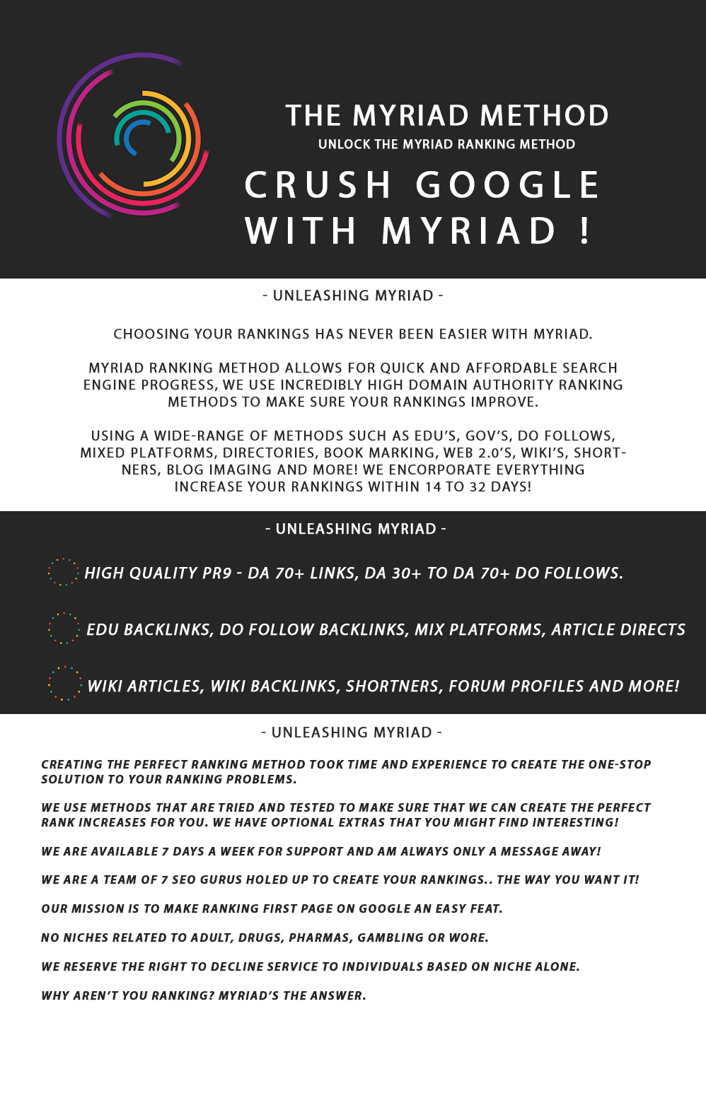 Myriad Methods THE MYRIAD METHOD CRUSH GOOGLE WITH MYRIAD RANKING for $175 - SEOClerks