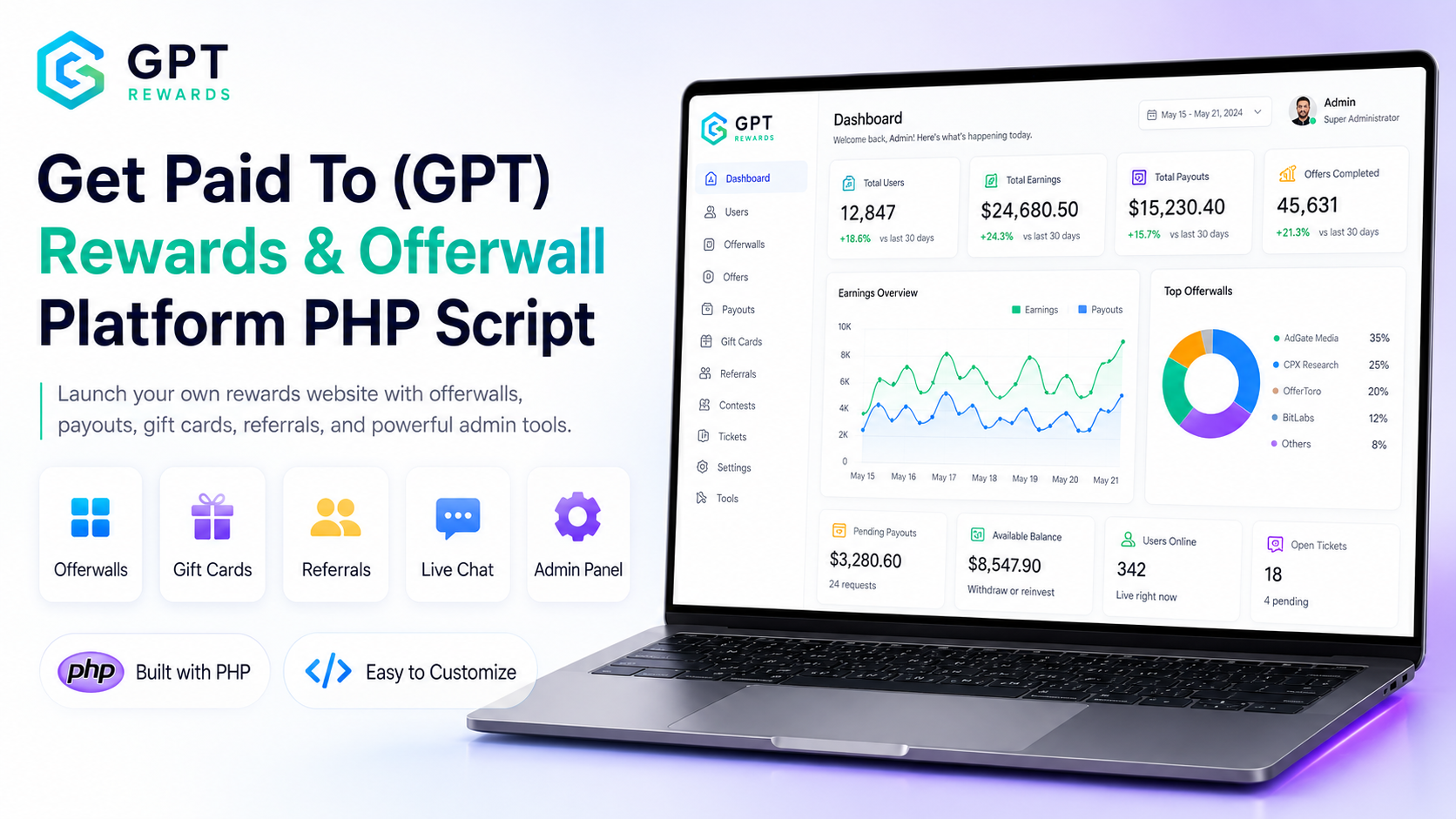 GPT Rewards & Offerwall Platform PHP Script