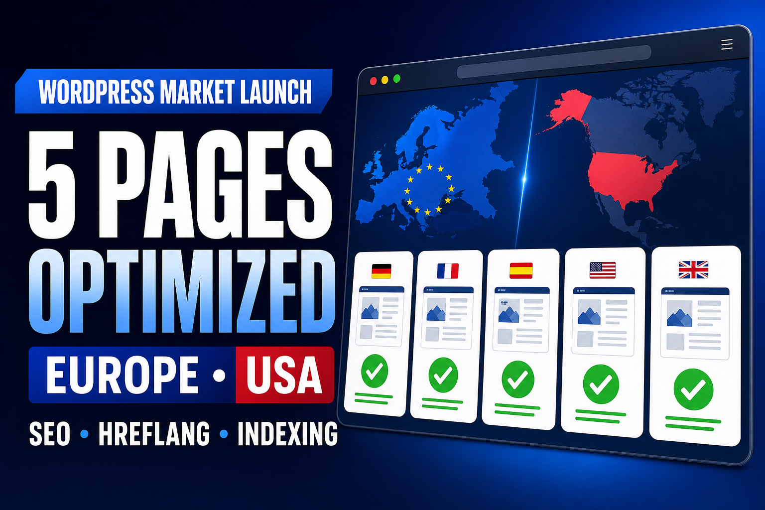I will optimize and localize 5 WordPress pages for Europe or USA