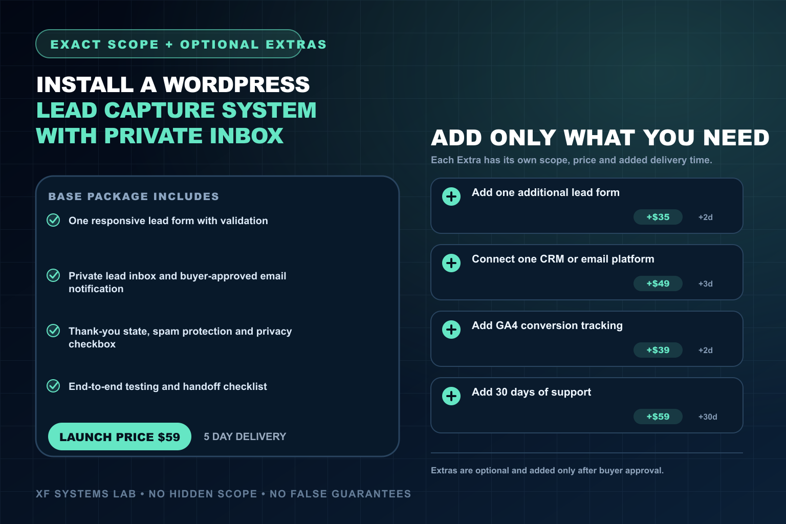 I will install a WordPress lead capture system with private inbox