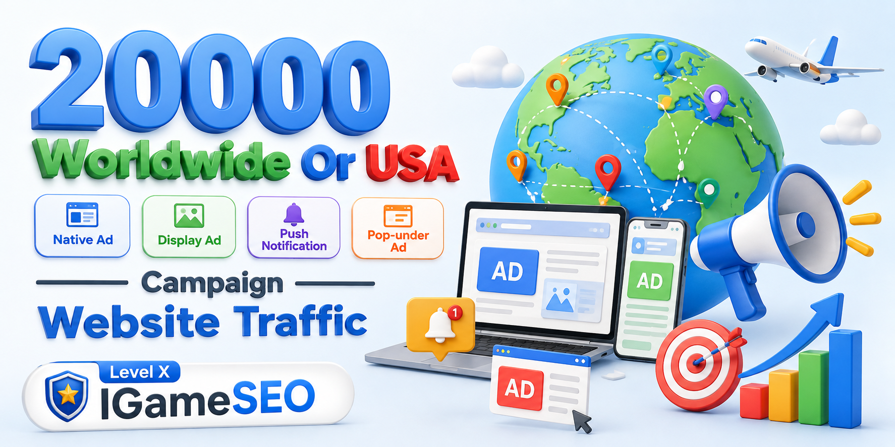 20000 Worldwide Or USA Native Ad Display Ad Push Noti...