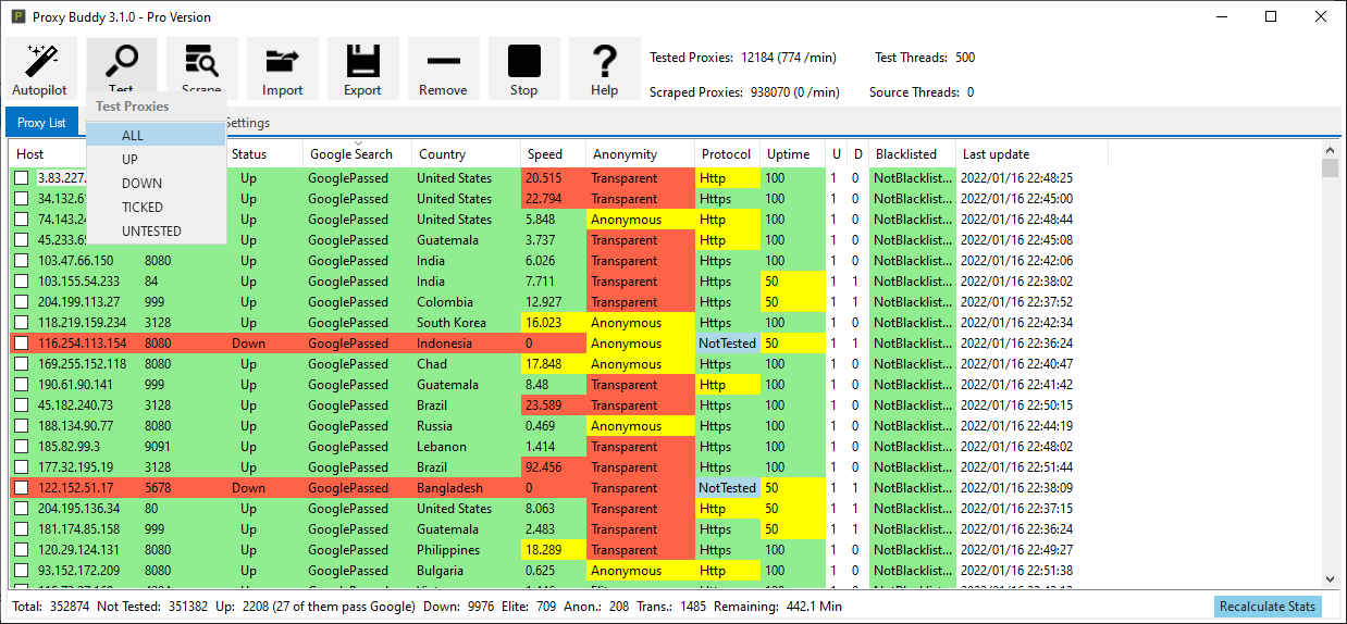 Fully Automated SEO Proxy Scraper and Tester (Harvest, Test, Filter, Export, Upload, Mail)