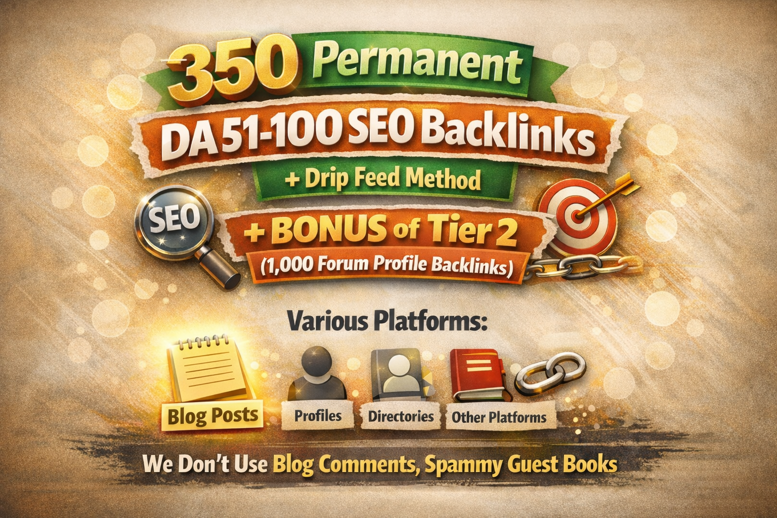 350 Permanent DA 51 to DA 100 SEO Backlinks with Drip Feed to Boost Your Rankings + Bonus of Tier 2