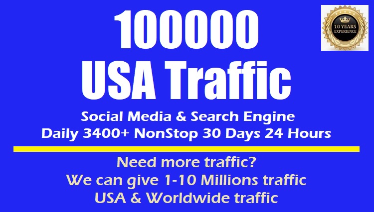 100000 USA Web traffic from Search Engine and Social Media