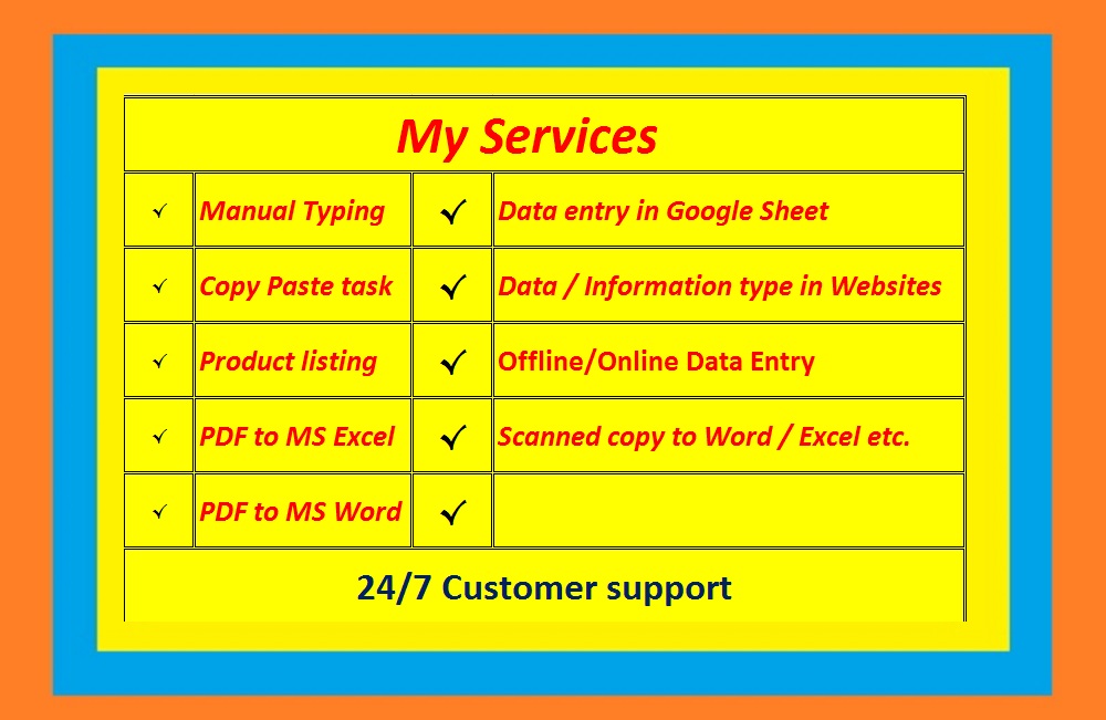 Data Entry, Typing, Copy and Paste works offered by abulhossain55