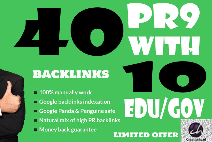 40 PR9 Backlinks and 10 .Edu/.Gov Backlinks only