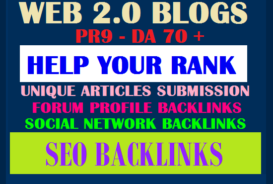 I will Build 100 web 2.0 blogs with PR9 DA70+ SEO Authority Backlinks - Fire Your Google Ranking