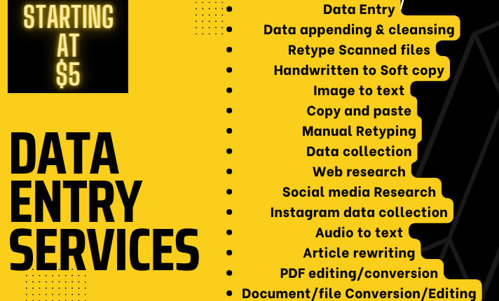 I will do any type of data entry work of your business