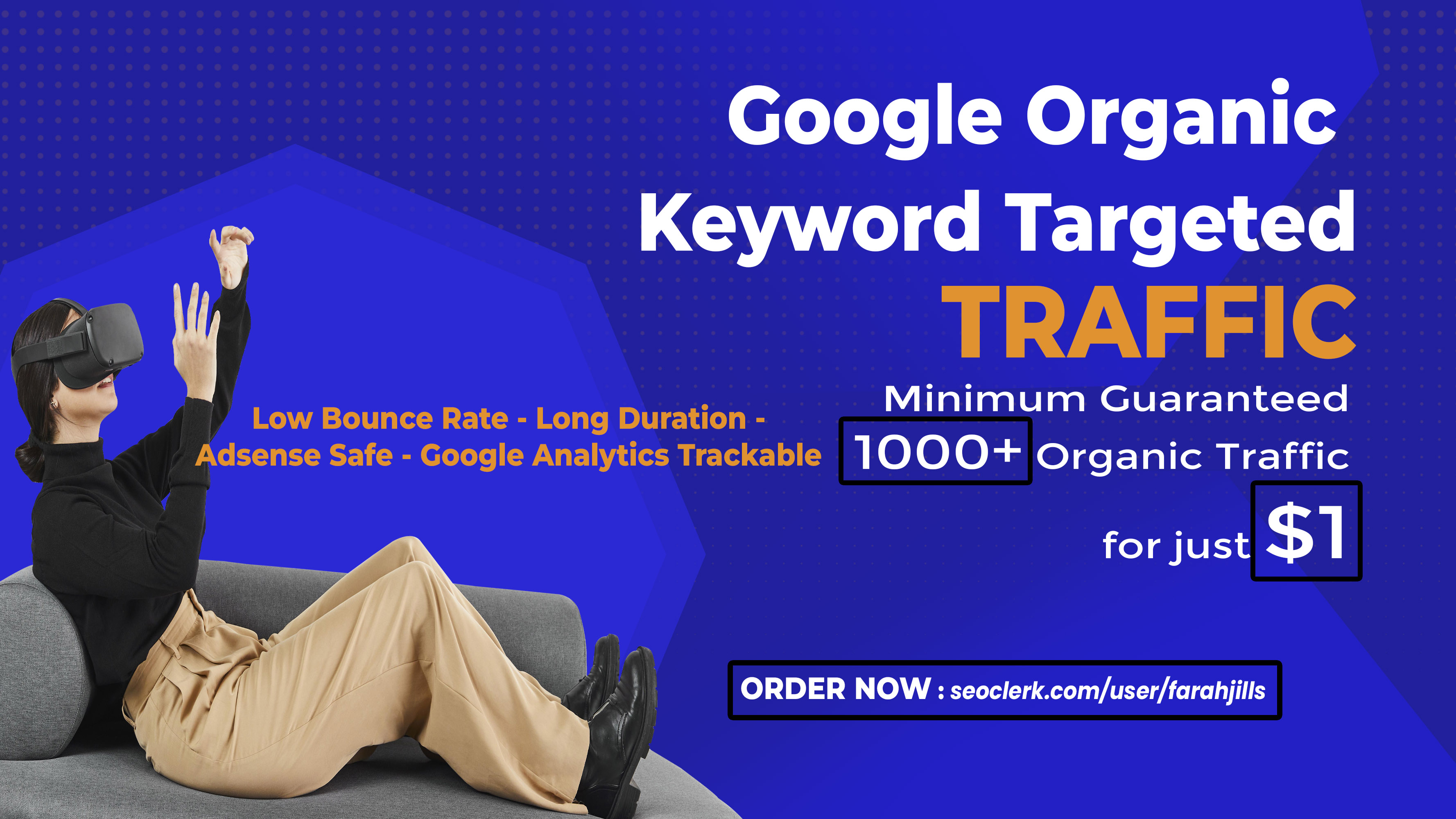 KEYWORD TARGETED Google TRAFFIC with LOW BOUNCE RATE and HIGH DURATION