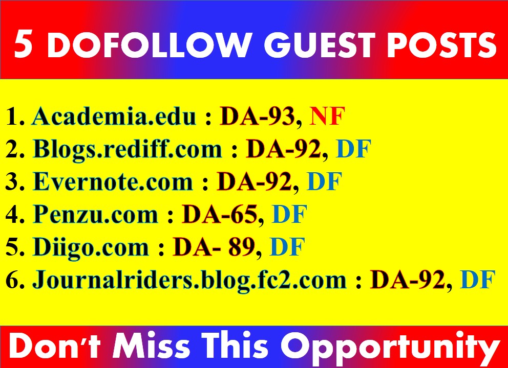 I will Do 5 Guest Posts on +90 DA sites