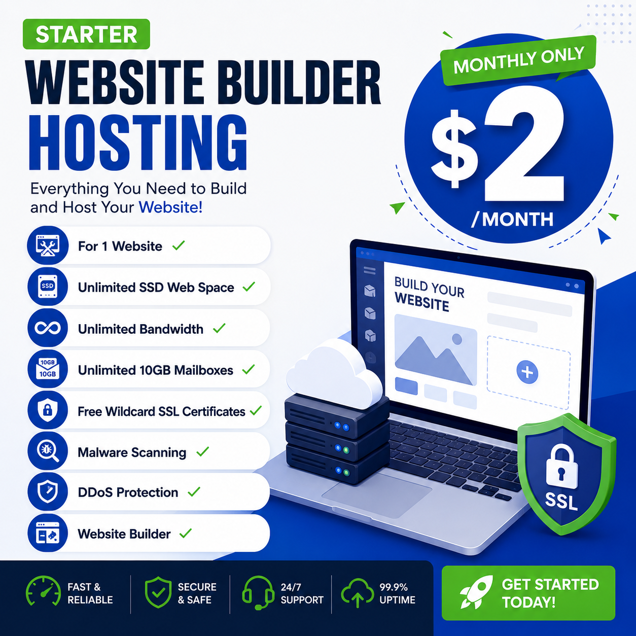 Starter Website Builder Hosting | 1 Website | Free SSL | Unlimited SSD & Bandwidth