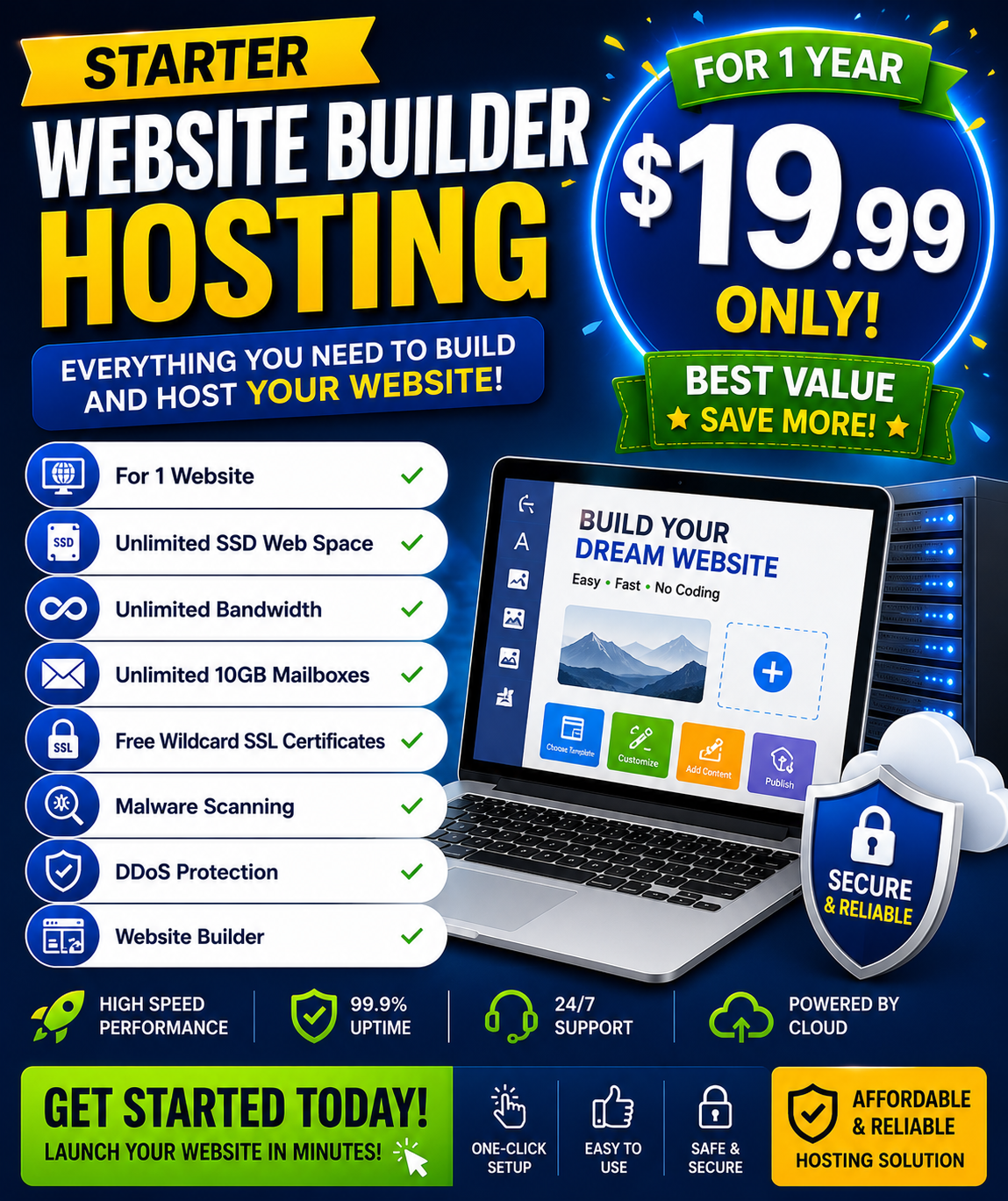 Starter Website Builder Hosting | 1 Website | Free SSL | Unlimited SSD | 1 Year