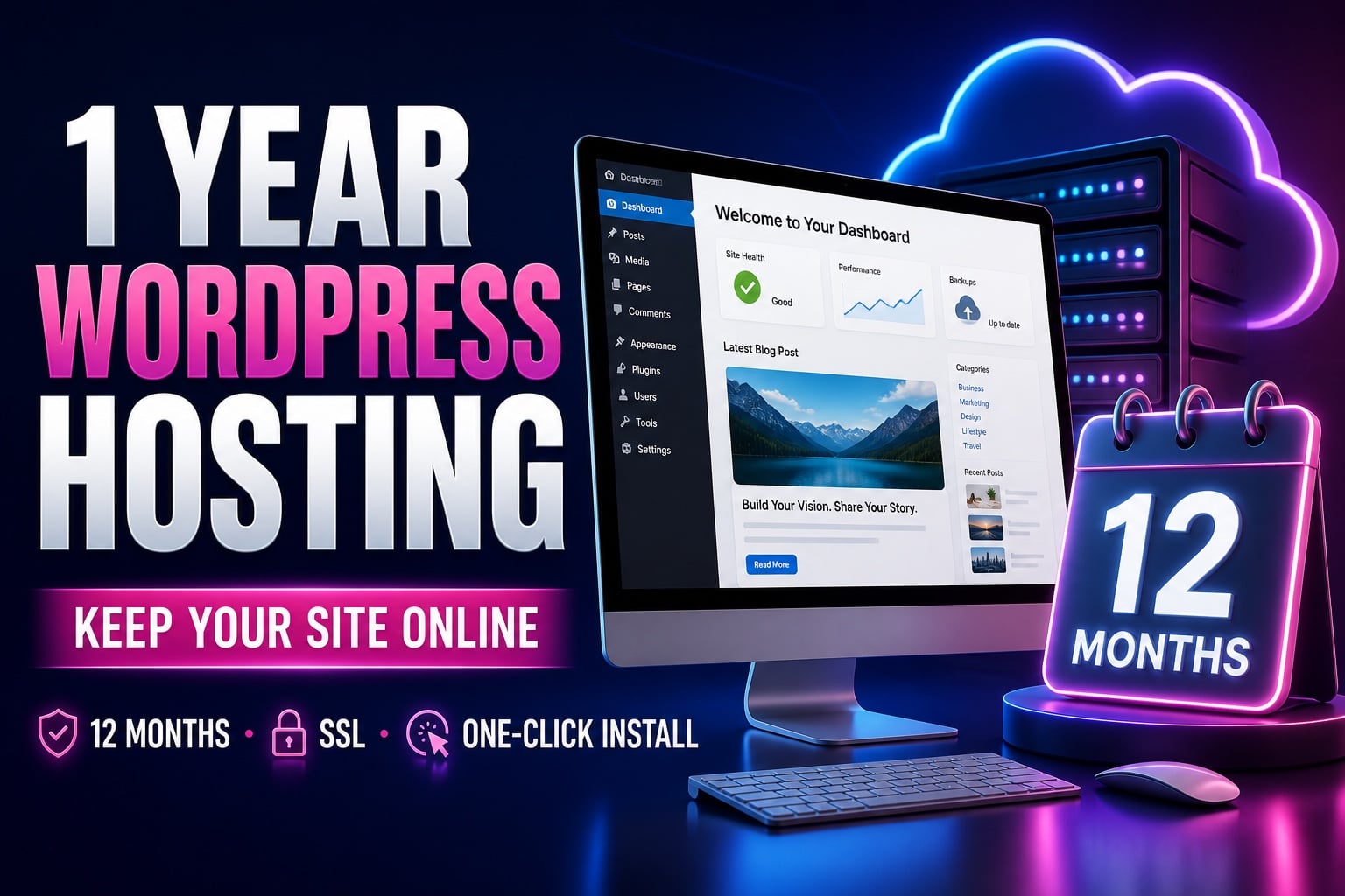 I will provide one year WordPress hosting with SSL and one click setup