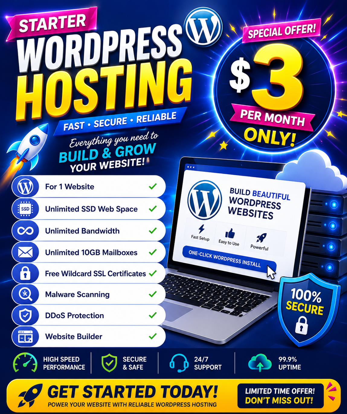 Starter WordPress Hosting | 1 Website | Free SSL | Unlimited SSD & Bandwidth