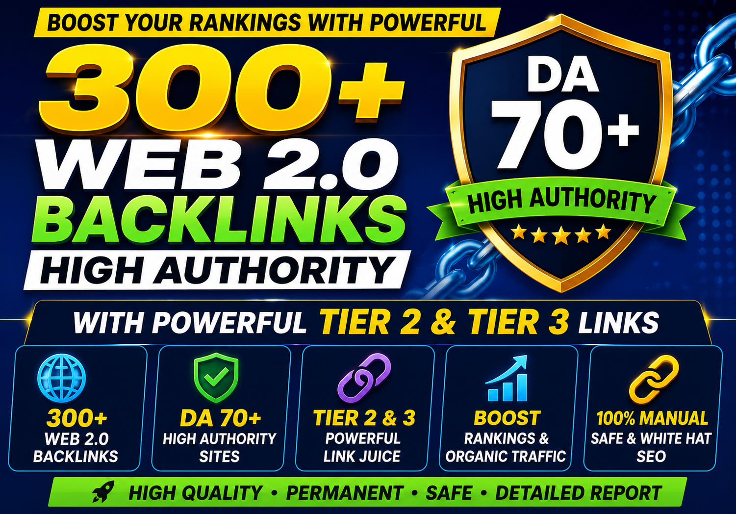 I Will Build 300+ High Authority DA70+ Web 2.0 Backlinks With Powerful Tier 2 & Tier 3 SEO Links