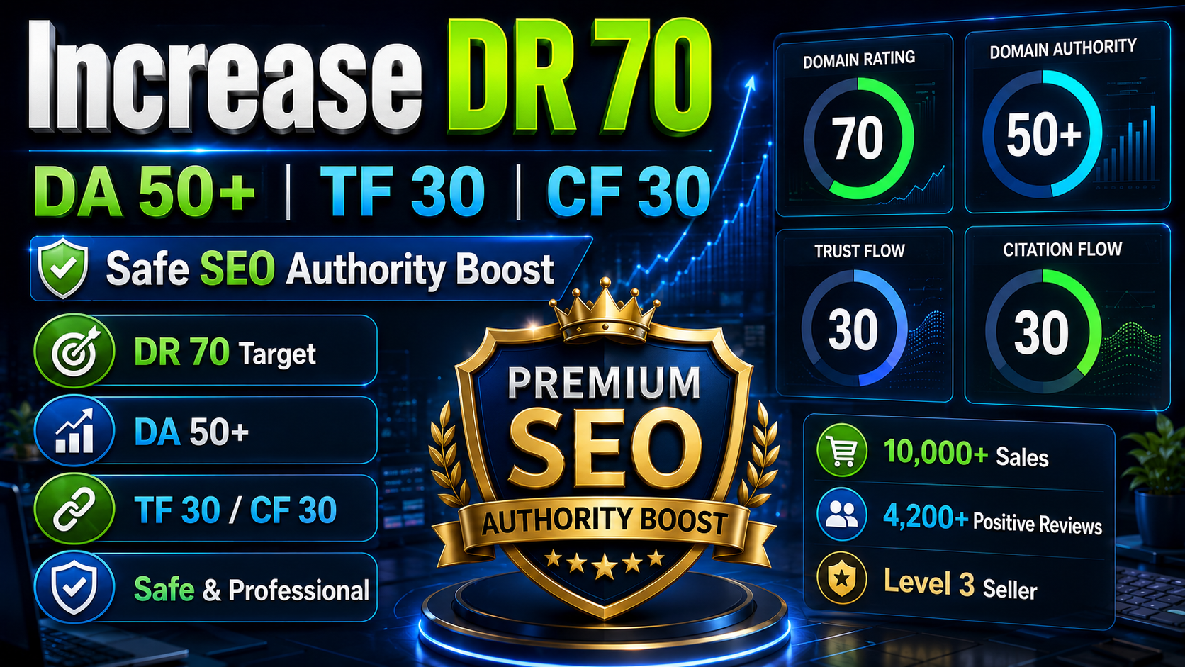 I Will Increase Website SEO Metrics DR 70, DA 50+, TF 30 & CF 30 With Safe SEO Authority Boost