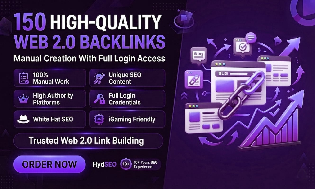 MANUAL CREATING 150 Web 2.0 Backlinks with DADR UPTO 90+ Spam Free Domains