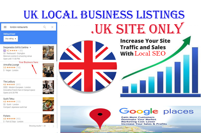 I will do 30 .UK local listings only for UK local business ranking