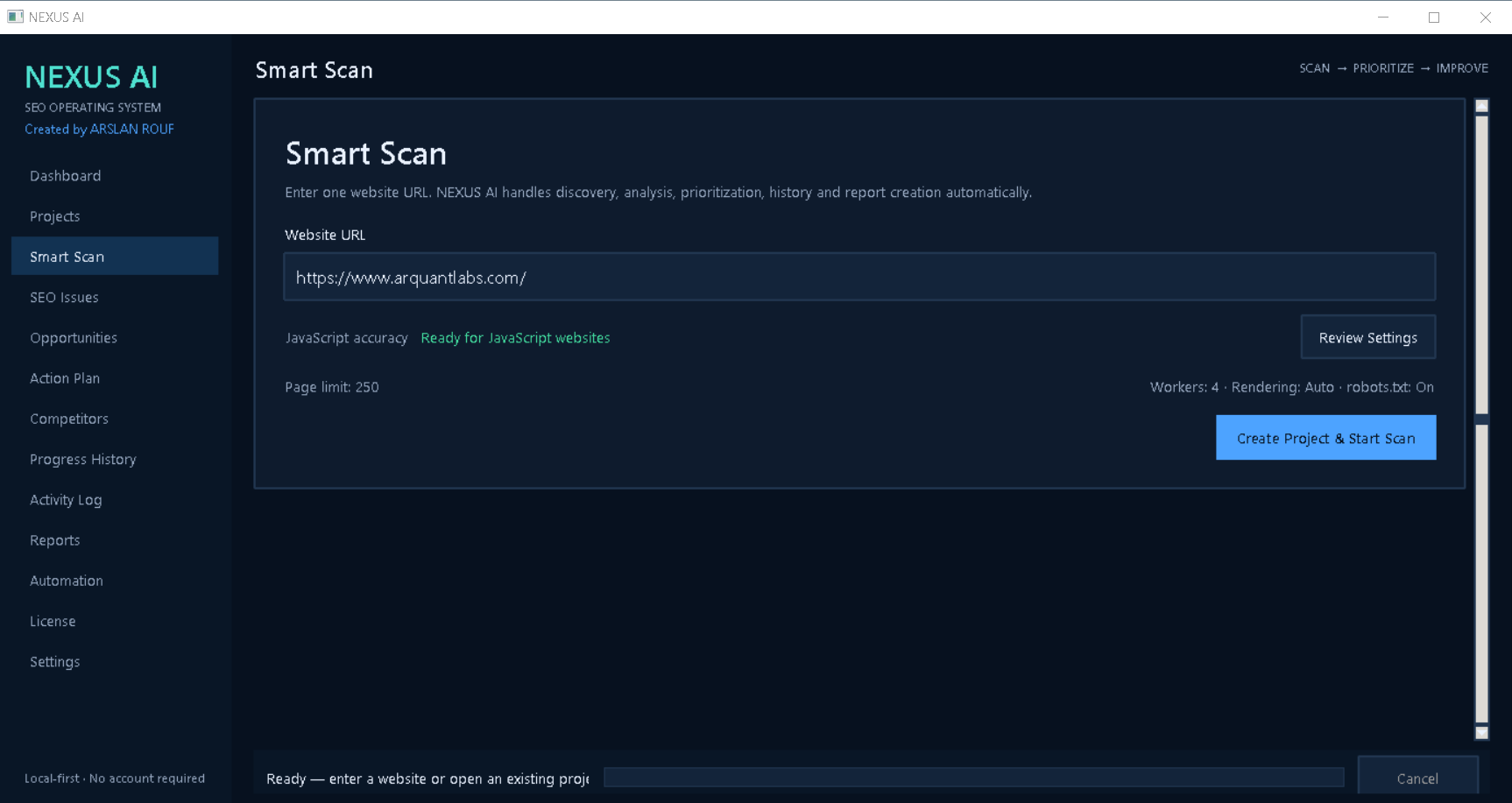 NEXUS AI Windows SEO Audit Software - Smart Scan & Reports
