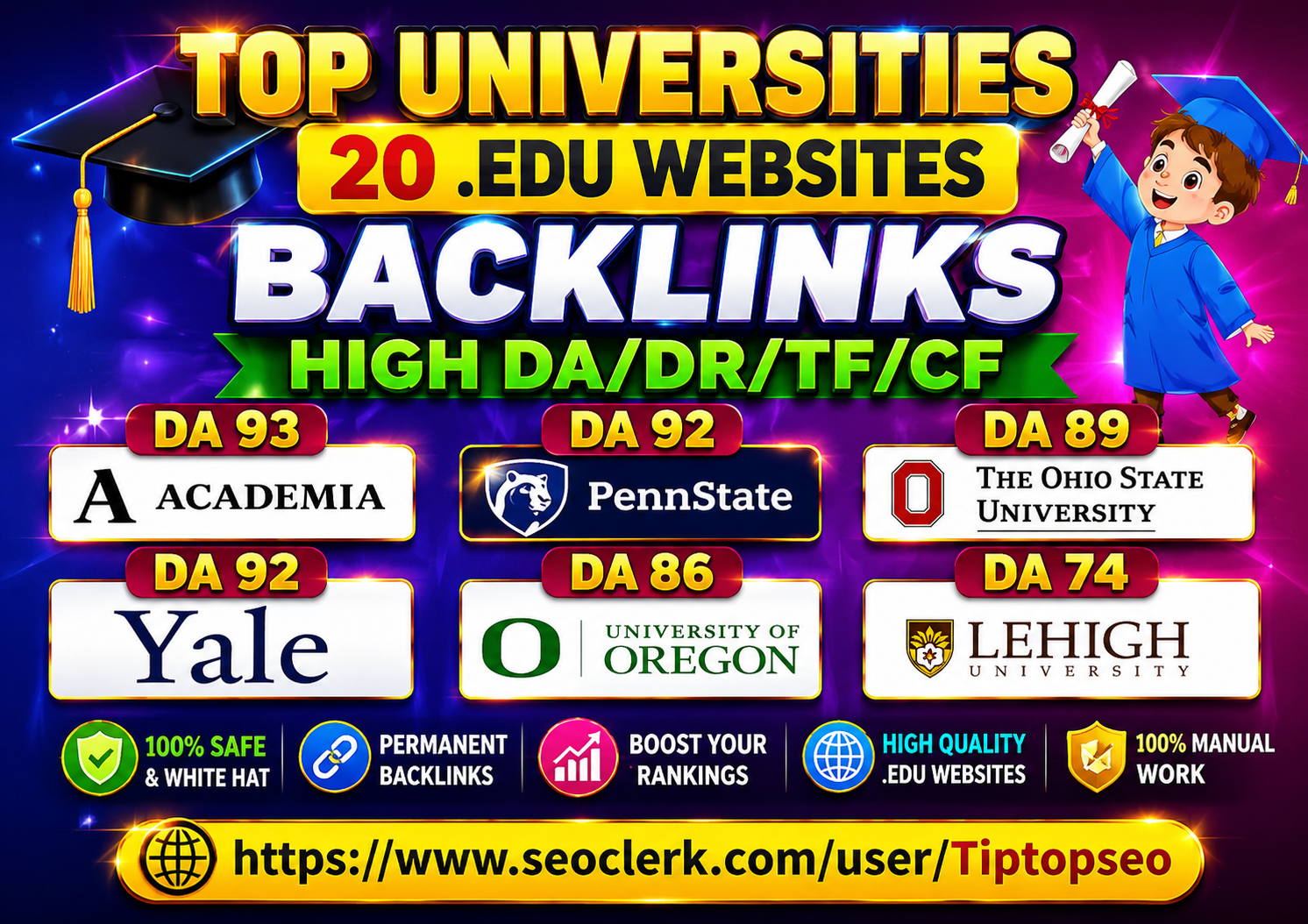 Top 20 Authority UNI/College/org/Note/book backlinks high DA/PA/TF/CF Comment/Contextual & profile