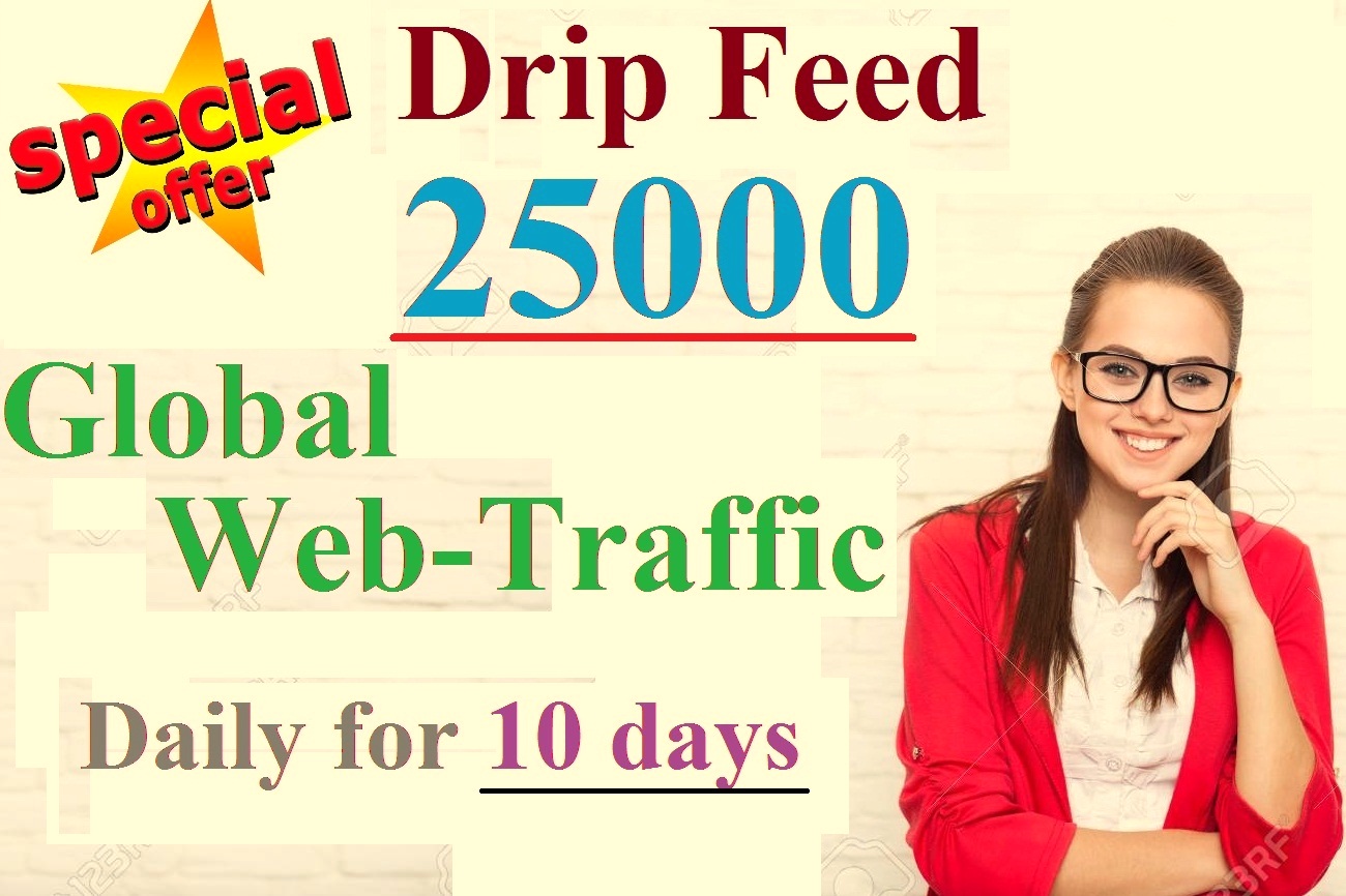 Drip Feed 25000 Global Web-Traffic Daily for 10 days