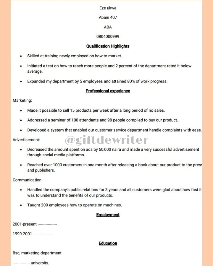 I Deliver the best toolbox to sell yourself to your employer. High-quality Resume, less than a page.