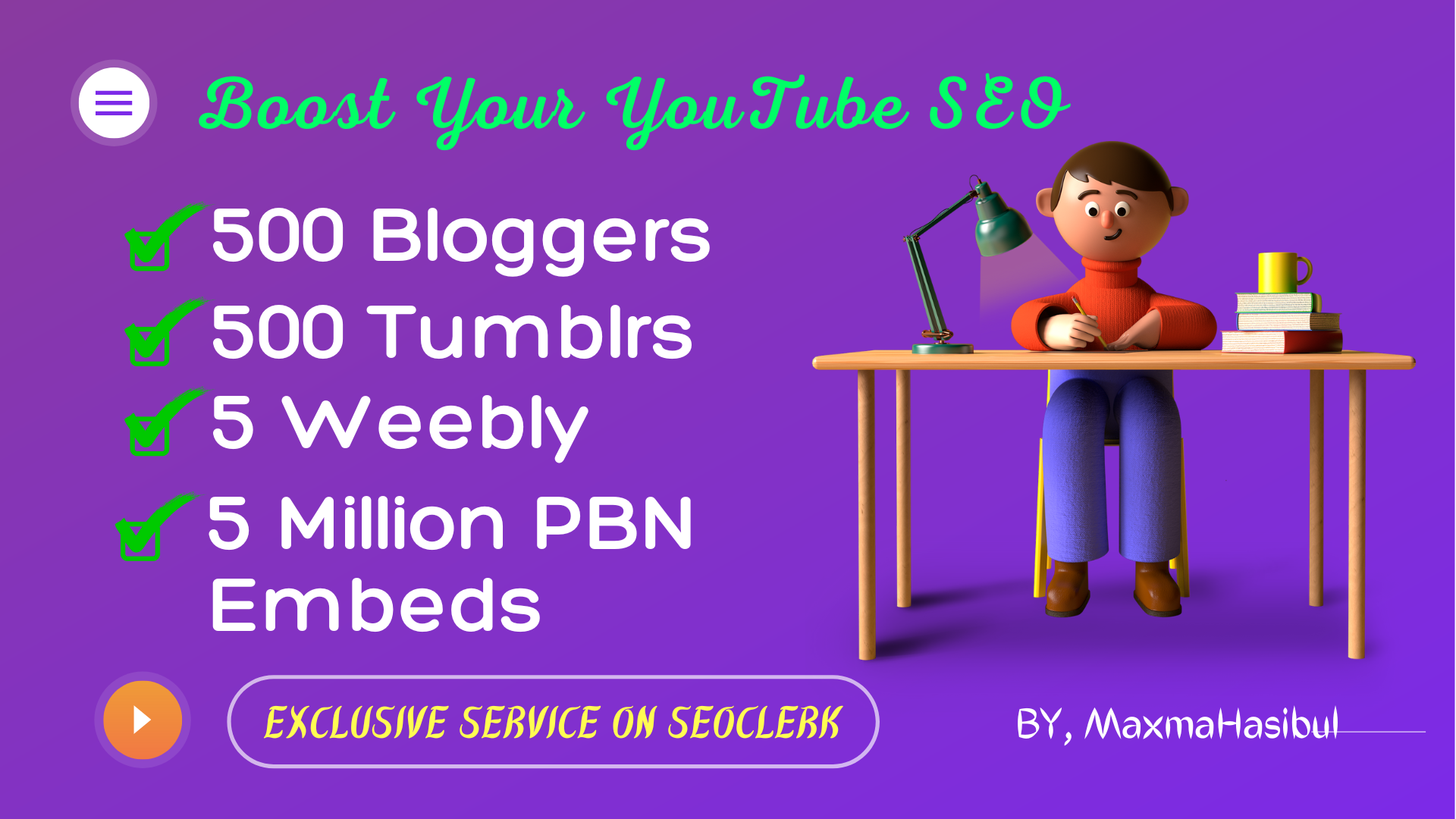 YouTube Video Viral Marketing SEO Promotions on 500 Blogger, 500 Tumblr, 5 million PBN Blog Embeds