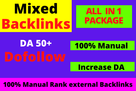Dofollow 100 Manual Mixed backlinks High DA 50+ high authority link building permanent 