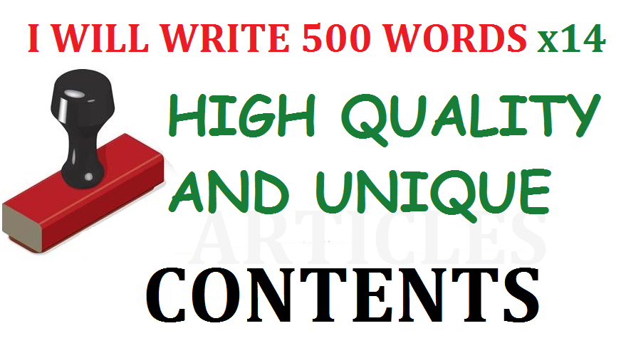 14 x 500 Words Unique Articles/Contents for your Site or Blog. SEO Friendly Pro Writer for $60