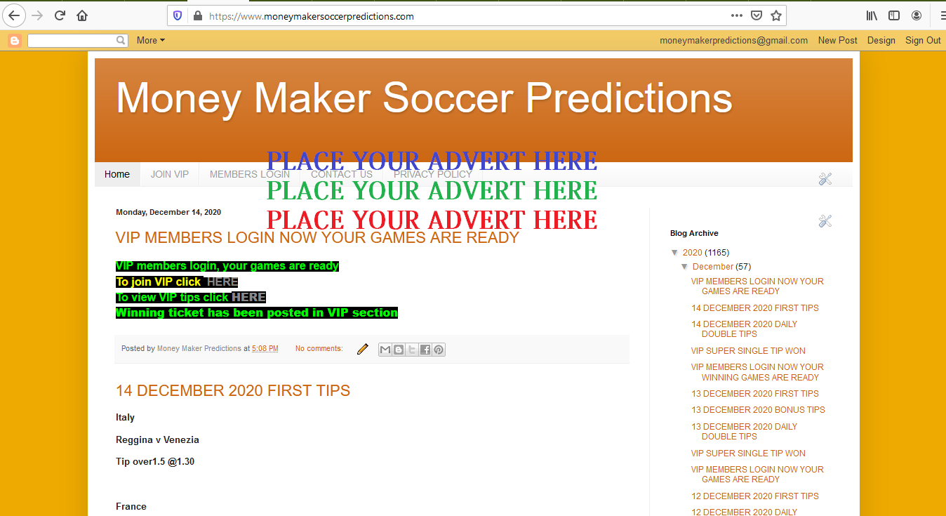 Banner advert on my soccer predictions blogsite for a...