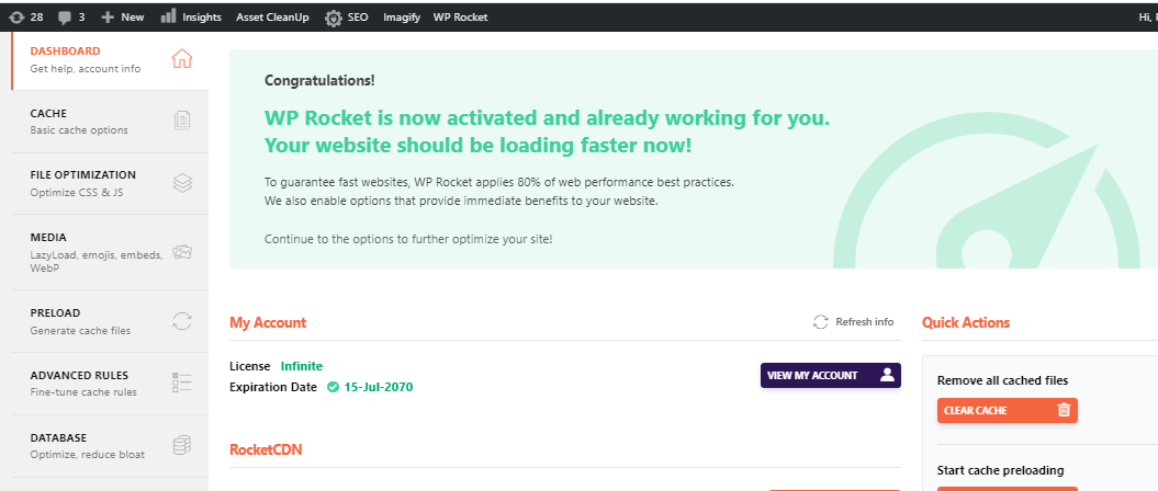 Wp Rocket Plugin for Wordpress with Infinte license