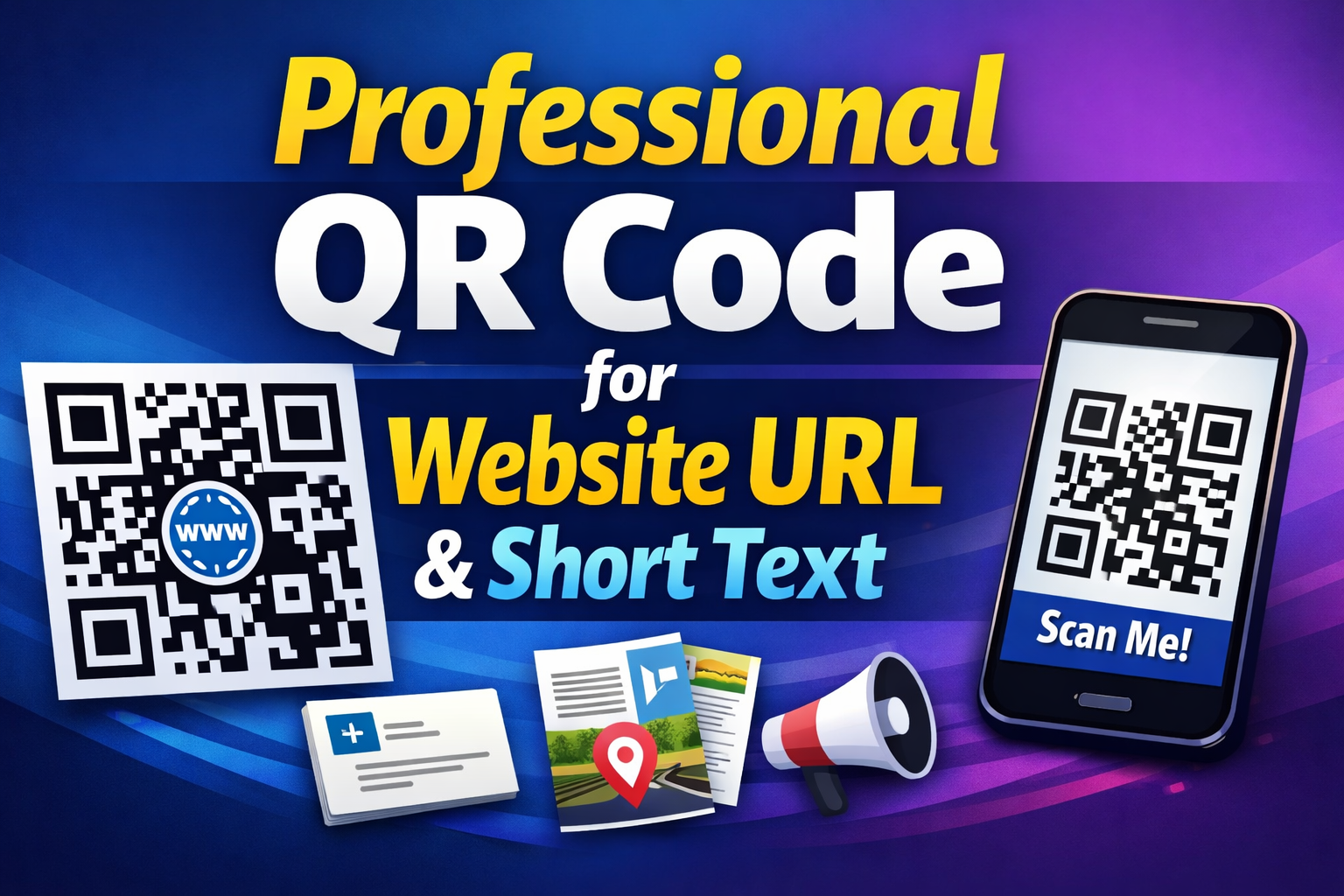 I will create a professional QR code for website URL and short text