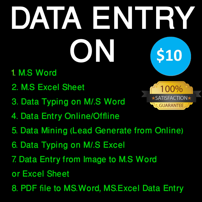 I'll do any kind of DATA ENTRY in Excel Sheet, Copy-Past, Data collect from Online
