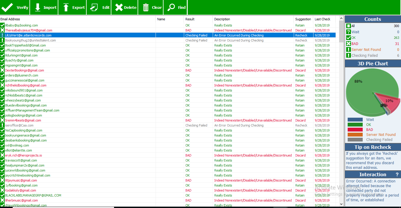 Email verification and list cleaning 200k