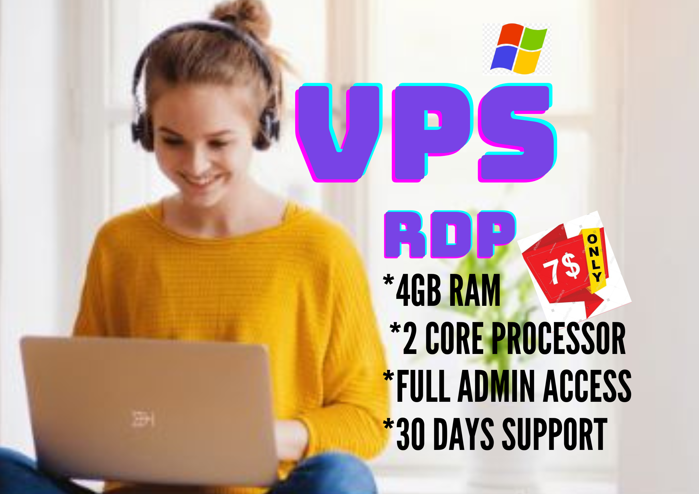 Renewable Windows VPS / RDP 4GB RAM with 2 Core Processor full admin access 30days 