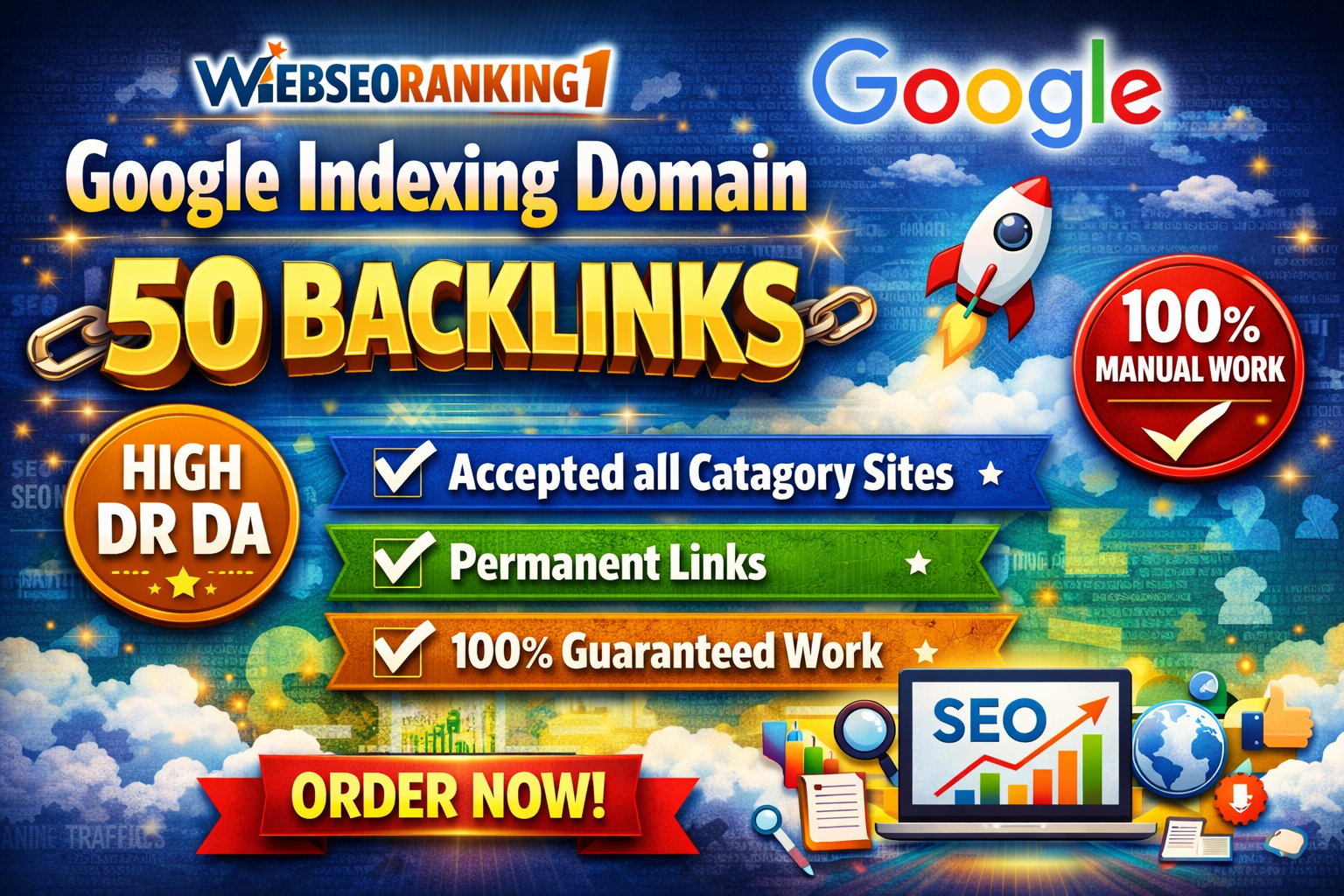 Rank 50 Backlinks Google Indexing Domain High DR DA Accepted all Catagory Sites 100% Guaranteed work