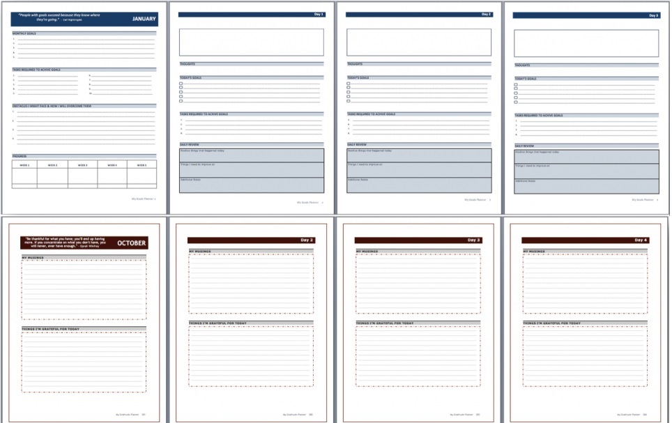 give 14 Printable daily Planners & Bullet Journals