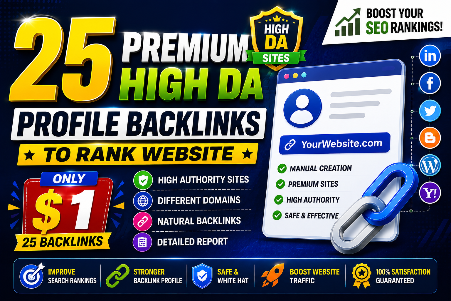I Will Create 25 Premium Profile Backlinks DA50-100 to Rank Website 