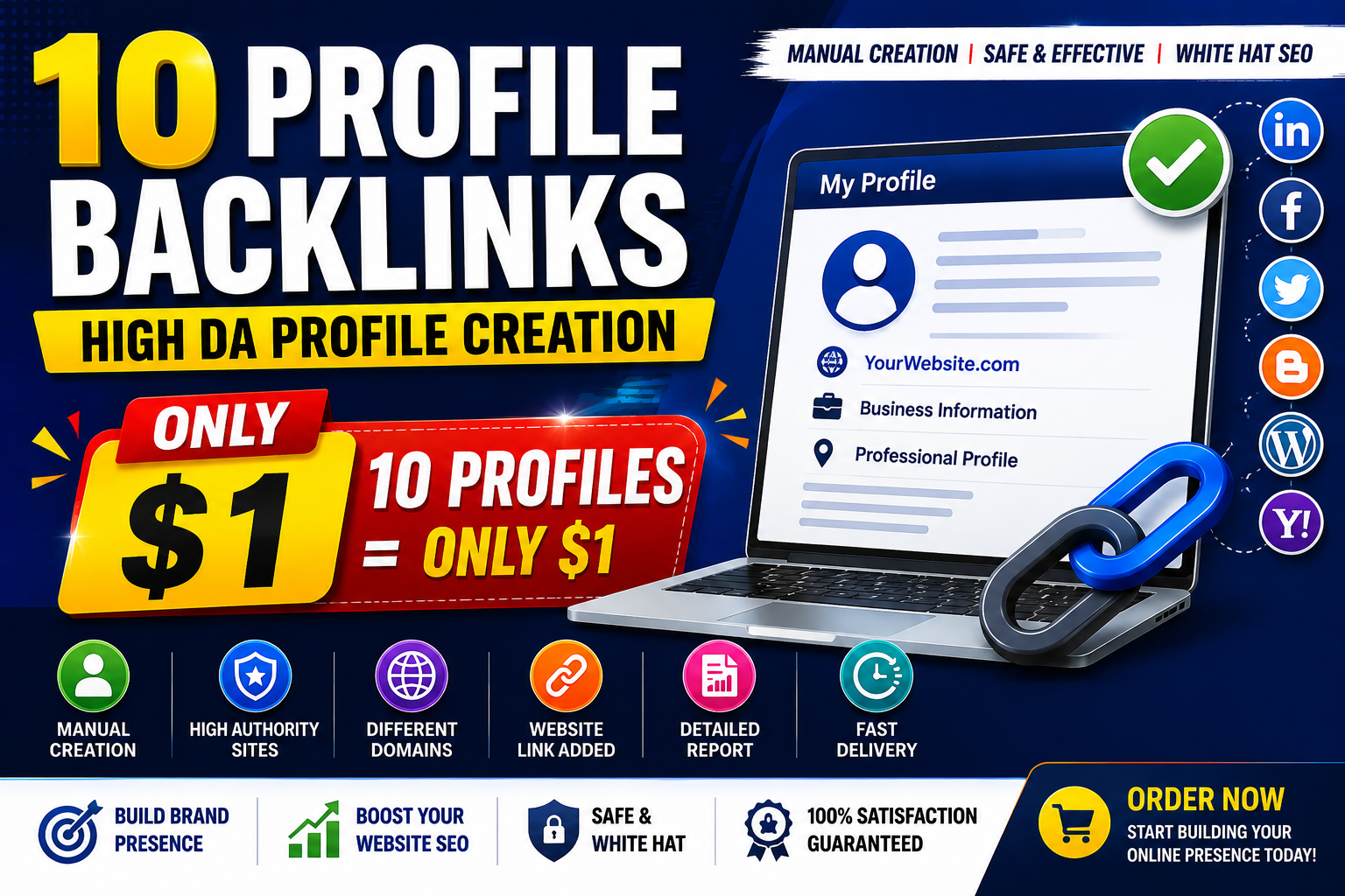 I Will Create 10 HlGH DA Profile Backlinks to Rank Website 