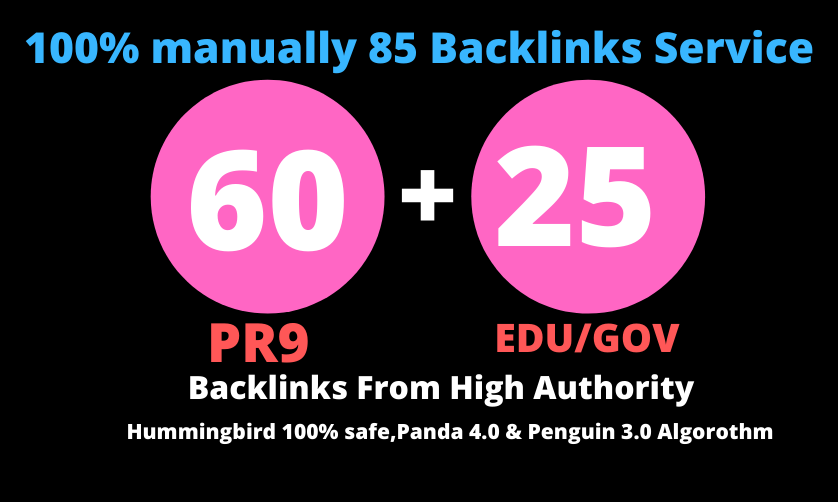 I will manually do 60 PR9 + 25 EDU/GOV Safe SEO High Pr Backlinks 2020 Best Results 