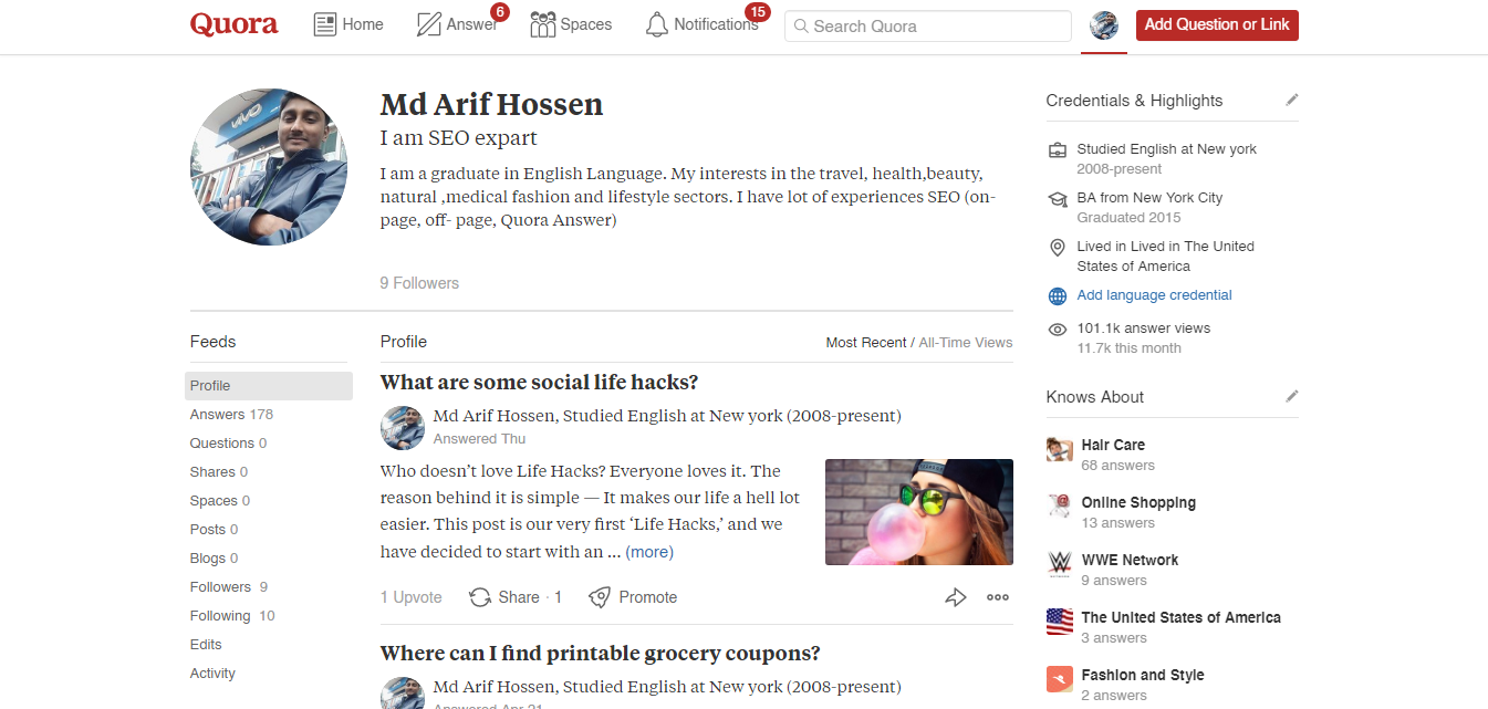 Guaranteed 25 Quora Answer with promote your website worldwide