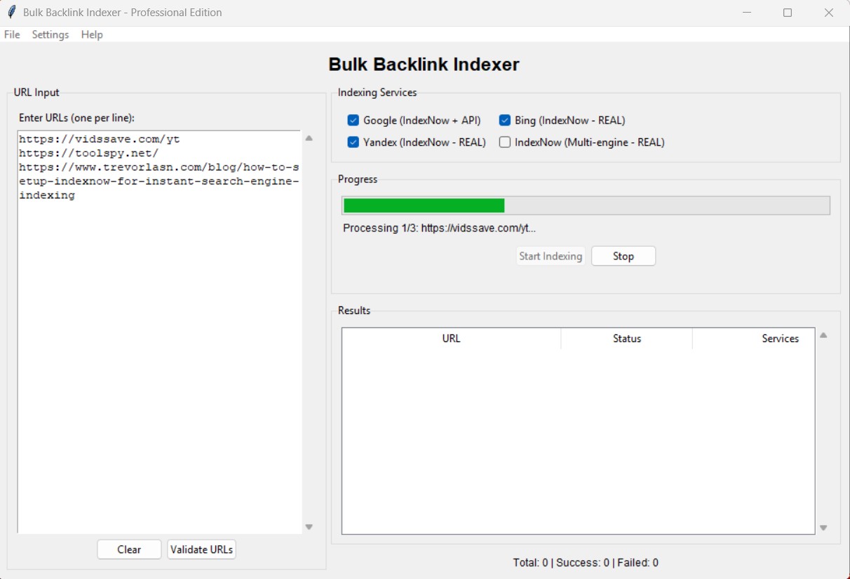 SEO Bulk Backlink Indexer - Index URLs to Search Engines Fast