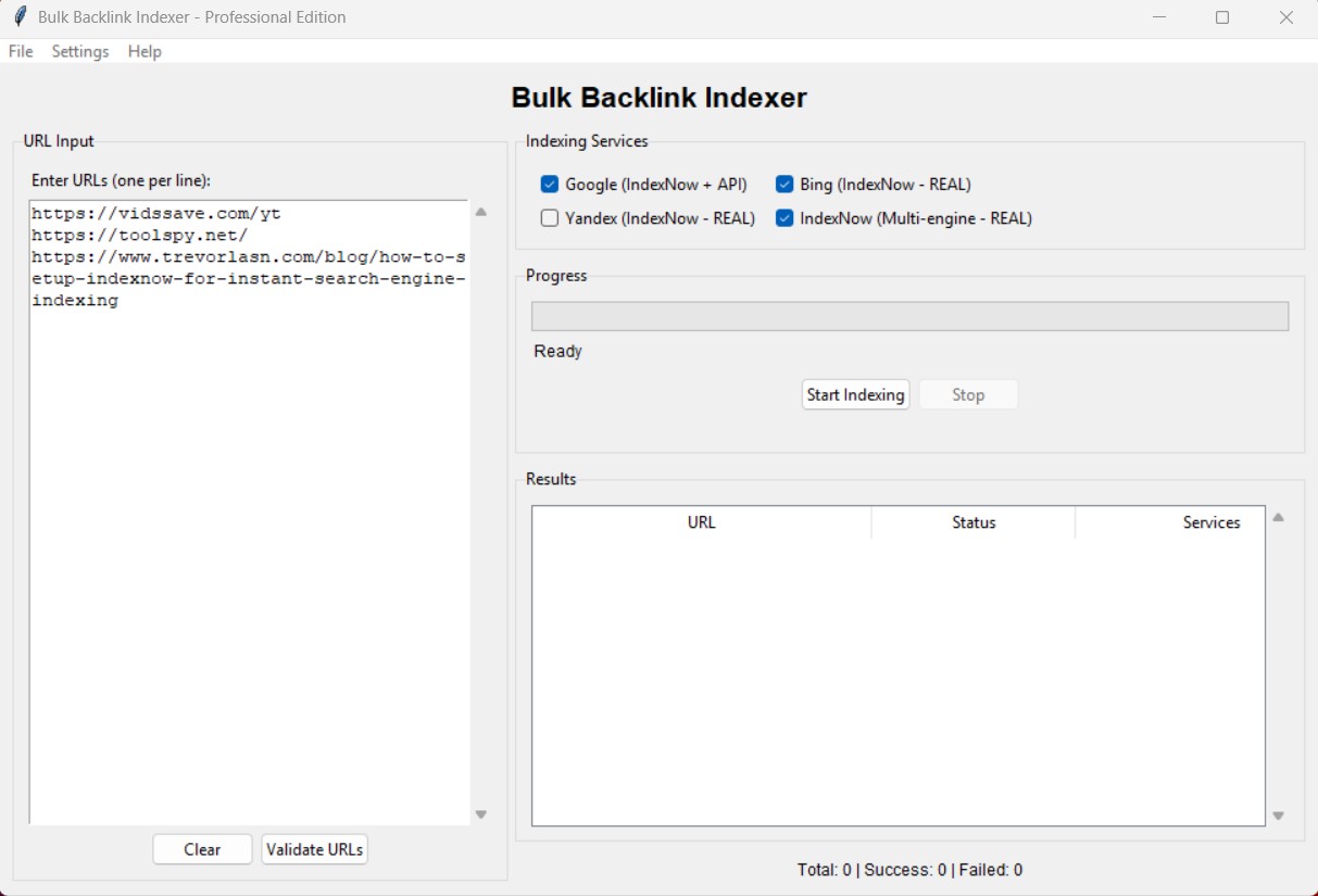 SEO Bulk Backlink Indexer - Index URLs to Search Engines Fast