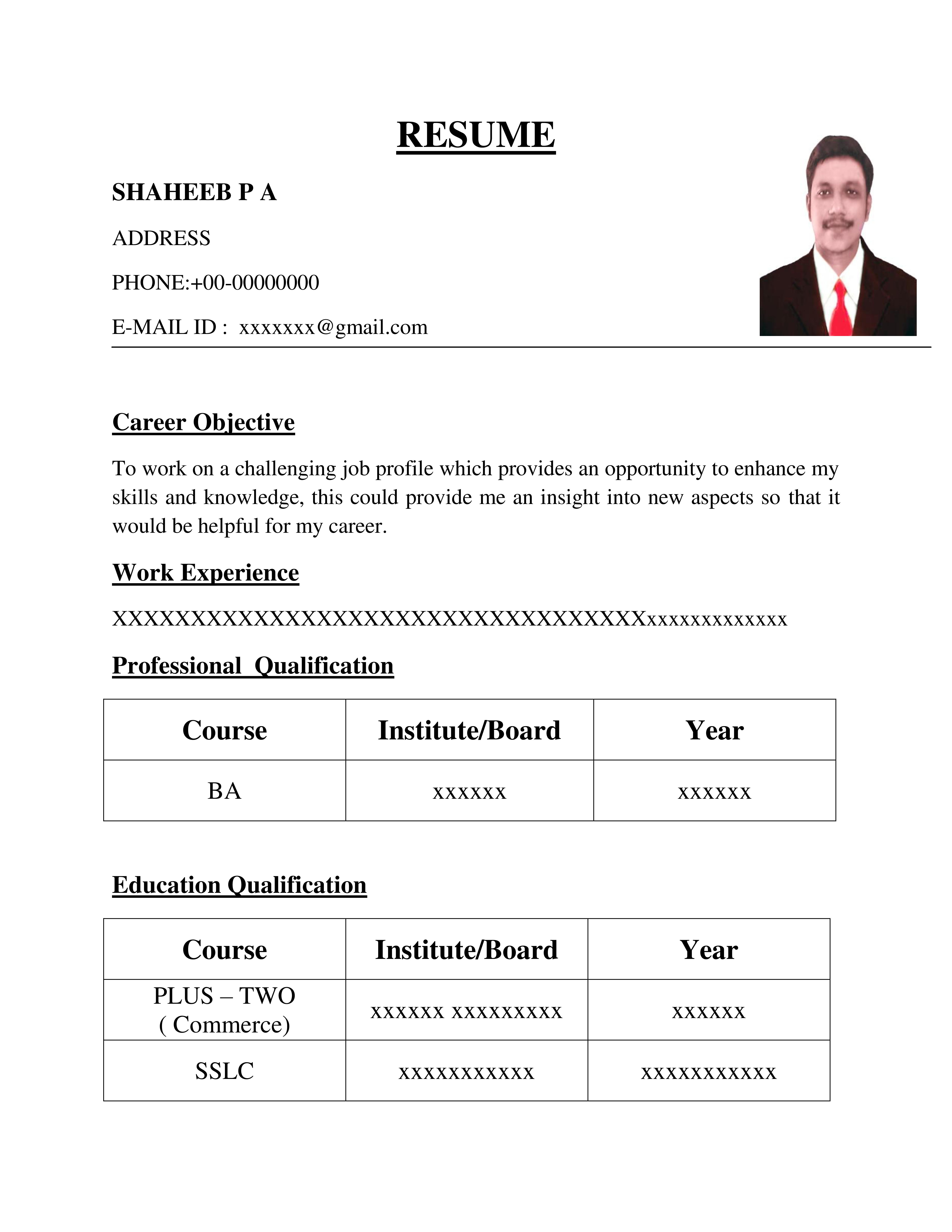 format of resume