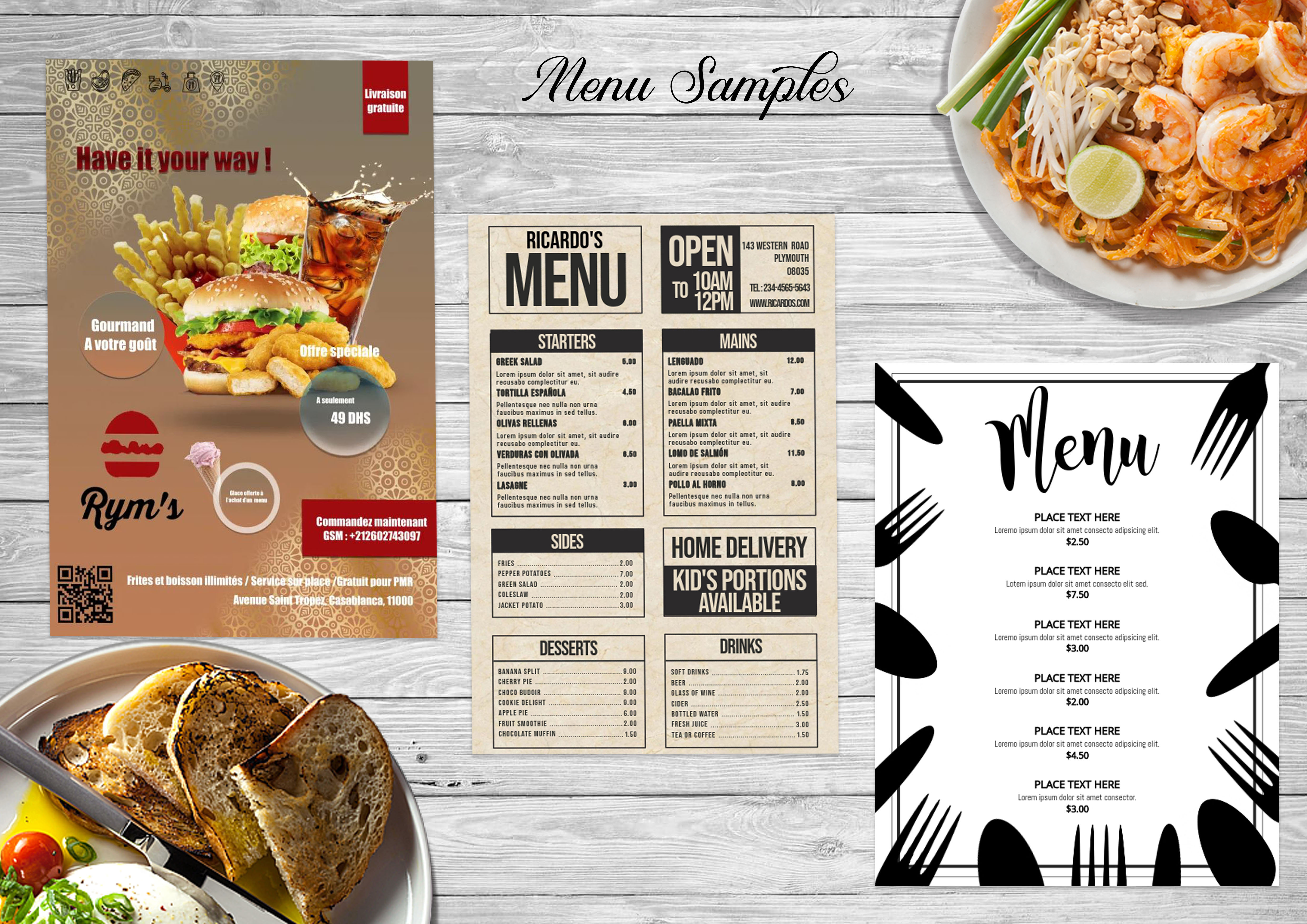 Great restaurant  menus  and flyers within 4 hours for 5 