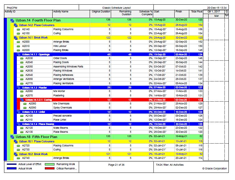 Primavera Gantt Chart