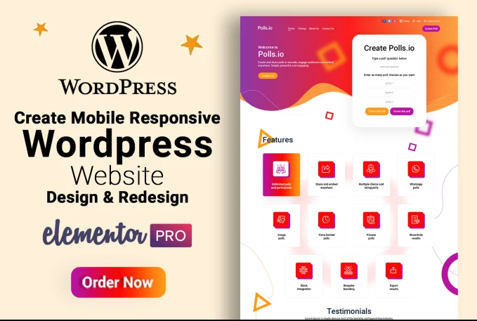 I will create wordpress website design and wordpress blog design with elementor pro