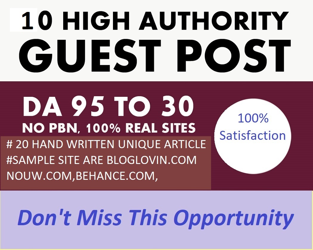 write and publish 10 high authority guest post with permanent link