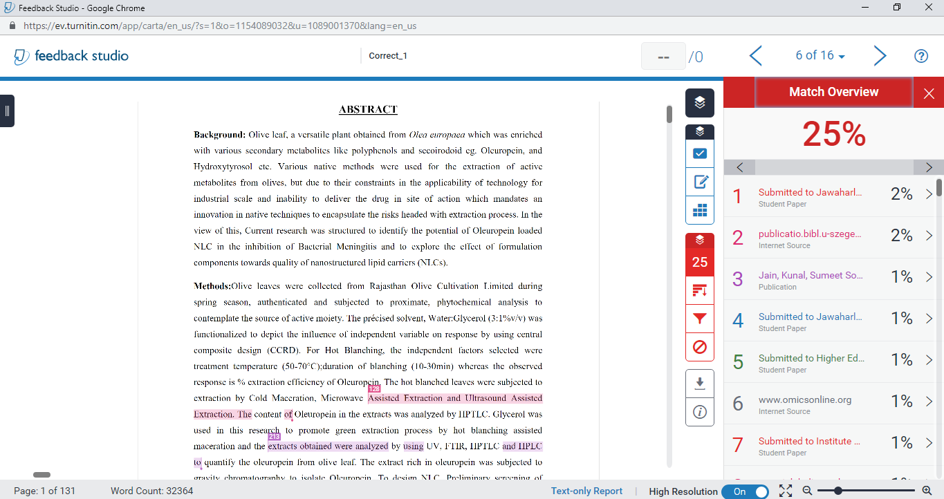 turnitin plagiarism percentage